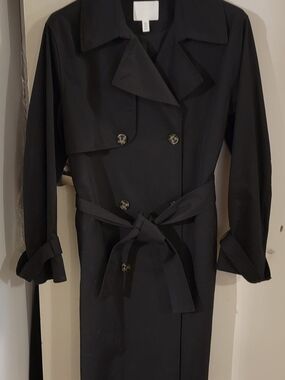 H&M Black Double-Breasted Trench with Tie Belt